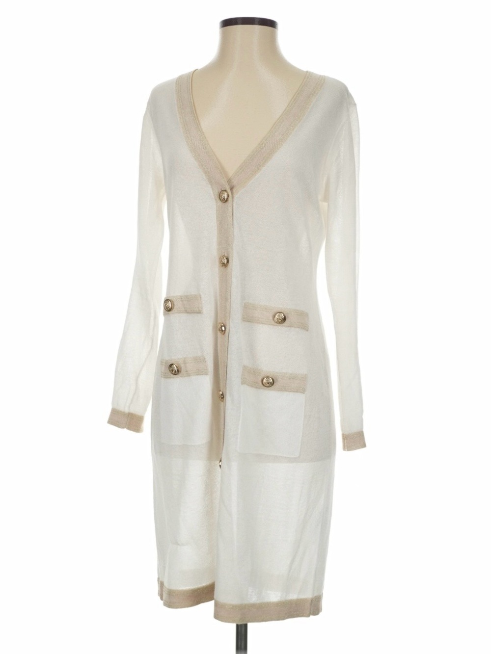 White House Black Market Ecru Duster with Tan Trim